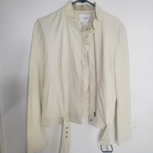 Paul & Joe Cream Ruffle Leather Jacket. Size LG - Picture 7 of 9